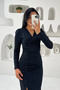 Women Double-Breasted Collar Slit Midi Length Dress Nbmy3837
