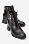 Simple Square Buckle Blunt Toe Heeled Boots Brown Leather