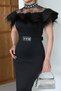 Women Lace and Feather Detailed Stone Belt Midi Design Dress Nbnc2521 - 2