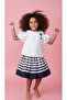 Navy Blue-White Girls' Skirt-Blouse Set - 2