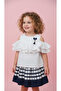 Navy Blue-White Girls' Skirt-Blouse Set - 7