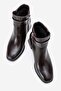 Simple Square Buckle Blunt Toe Heeled Boots Brown Leather - 5
