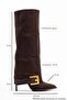 Elva Brown Suede Belt Buckle Women's Thin Heeled Boots - 6