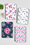 Watercolor Themed Flowers Design Wire Spiral A5 Unlined 4-Piece Souvenir, Memory, School Notebook Set