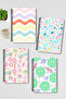 Pastel Retro Themed Design Wire Spiral A5 Unlined 4-Piece Souvenir, Memory, School Notebook Set