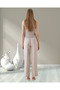 Women's Natural Oversized Linen Basic Trousers with Elastic Waist and Lace-Up Closure - 5