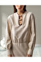 Women's Natural Regular Fit Long Sleeve Linen Mini Dress - 3