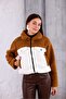 Trend Women's White Coffee Plush Jacket |   Winter Crop Short Zippered High Collar Coat - 2