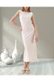 Women's Natural Sleeveless Shoulder Detail Side Cutout Cotton Regular Fit Dress - 2