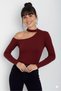 Burgundy One Shoulder Women Ribbed Knit Blouse