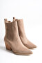 Women's Beige Suede Cowboy Western Elastic Pointed Boots