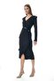 Leather Paneled V-Neck Midi Dress with Wrap Skirt - 7