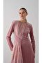 Velvet Dress with Cross Chiffon Pattern on the Front Powder - 3