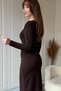 Stylish Midi Brown Dress with Slit V-Neck on the Front and Gold Accessory Detail - 3