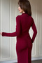 Draped Stylish Midi Burgundy Dress with Neck Accessories and Low-Cut Chest - 7