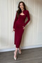 Draped Stylish Midi Burgundy Dress with Neck Accessories and Low-Cut Chest - 3