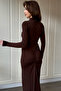 Draped Midi Brown Dress with Neck Accessory and Low-Cut Chest - 7