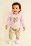 Baby Girl Leopard Patterned Heart Embroidered 2-Piece Set (Sweatshirt + Leggings) 3-6-9-12Months