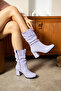 Rio Lila Dana Suede 7 cm Heel Round Toe Rounded Toe Booties with Ruffles Bottie