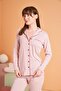100% Cotton Single Jersey Fabric Striped Buttoned Women's Pajama Set - 6