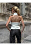 Women's White Fisherman Halter Neck Backless Soft Textured Knit Bustier Blouse - 3