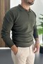 Men's Slim Fit Stripes Detailed Polo Neck Sweater Green Edw427 - 3