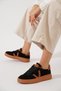 Lesnay Yan Embroidered Women's Genuine Leather Shoes Black Suede