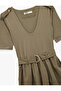 U Neck Short Sleeve Belt Detail A-Line Long Dress - 5