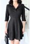 Black Shirt Collar Suede Dress - 4