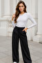 Women's Black Striped Waist Tie Lace-Up Oversized Wide Leg Palazzo Pants - 4