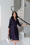 Navy Blue Shirt Collar Suede Dress - 2