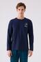 Men's Winter Family Navy Blue Round Neck Long Sleeve Pajama Set - 3