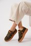 Lesnay yan armalı women's genuine leather shoes - khaki suede - 3
