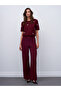 7535 Side Zipper Wide Leg Trousers-Burgundy - 3