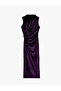 Long Sleeveless Draped Velvet Dress with Slit and Light Stand Collar - 3