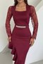 Women Lace Detailed Stone Belt Asymmetrical Evening Dress Nbnc2603
