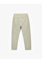 Cotton Linen Blend Trousers with Elastic Waistband and Buttoned Pocket Detail - 4