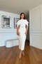 women's shoulder detail buckle belted midi length dress NBNC110095 - 2