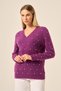 Women's Pearl Detailed Diamond Patterned V-Neck Sweater Purple 25057 - 4