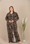 Long Sleeve, Shirt Collar, Patterned, Buttoned All Over, Oversized Women's Pajama Set