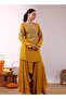 Embroidered Mustard Yellow Kurta with Drape Garara/Sharara - 5