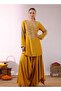 Embroidered Mustard Yellow Kurta with Drape Garara/Sharara - 4