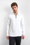 White Regular Fit Shirt Collar Half Zipper Sweatshirt - 2