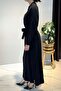 Button Detailed Dress with Sleeves and under the Skirt 6701 Black - 2