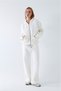 Women's Oversized Tracksuit Set Zip White – Zippered, Hooded , Wide Leg, 3 Thread Fleece-Lined Fleece