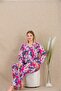 Long Sleeve, Shirt Collar, Patterned, Buttoned All Over, Oversized Women's Pajama Set - 2