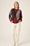 Women's Comfortable Cut Diamond Patterned Sweater Claret Red 25094