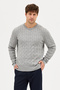 Vaclav Men's Light Gray Hair Braided Cotton Crew Neck Sweater