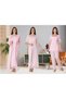 Women's Pink Lace Detailed Design Full Length Maternity Dressing Gown Nightgown Pajama Set 4-Piece Set - 2
