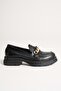 Women's Genuine Leather Light Sole Buckle Comfortable Loafer Shoes - Black - 3